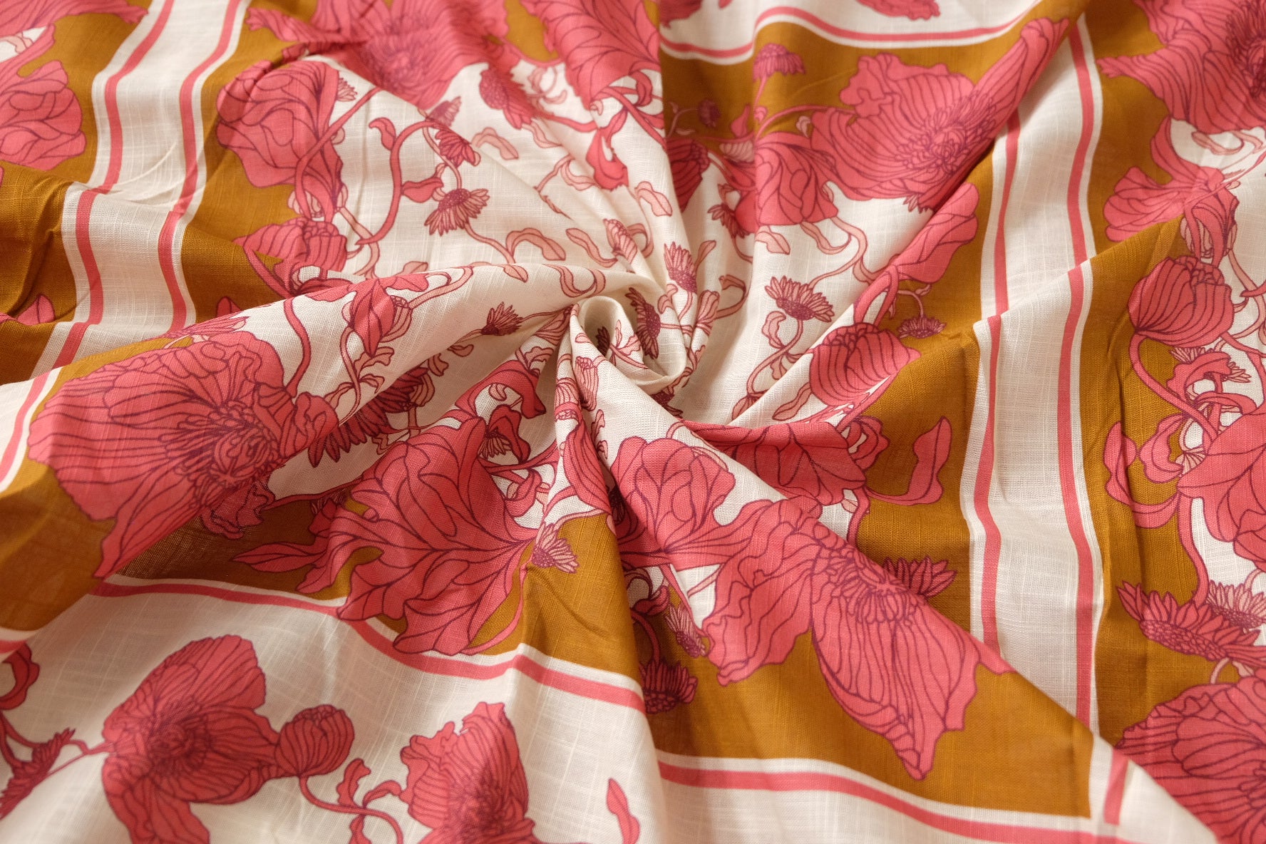 Framed Floral Cotton Linen Fabric – Soft Lightweight Fabric (2.3/3.28 yards)