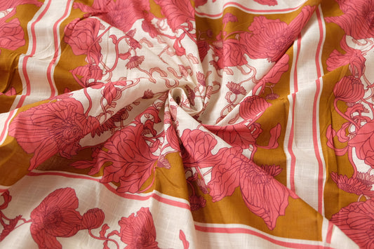 Framed Floral Cotton Linen Fabric – Soft Lightweight Fabric (2.3/3.28 yards)