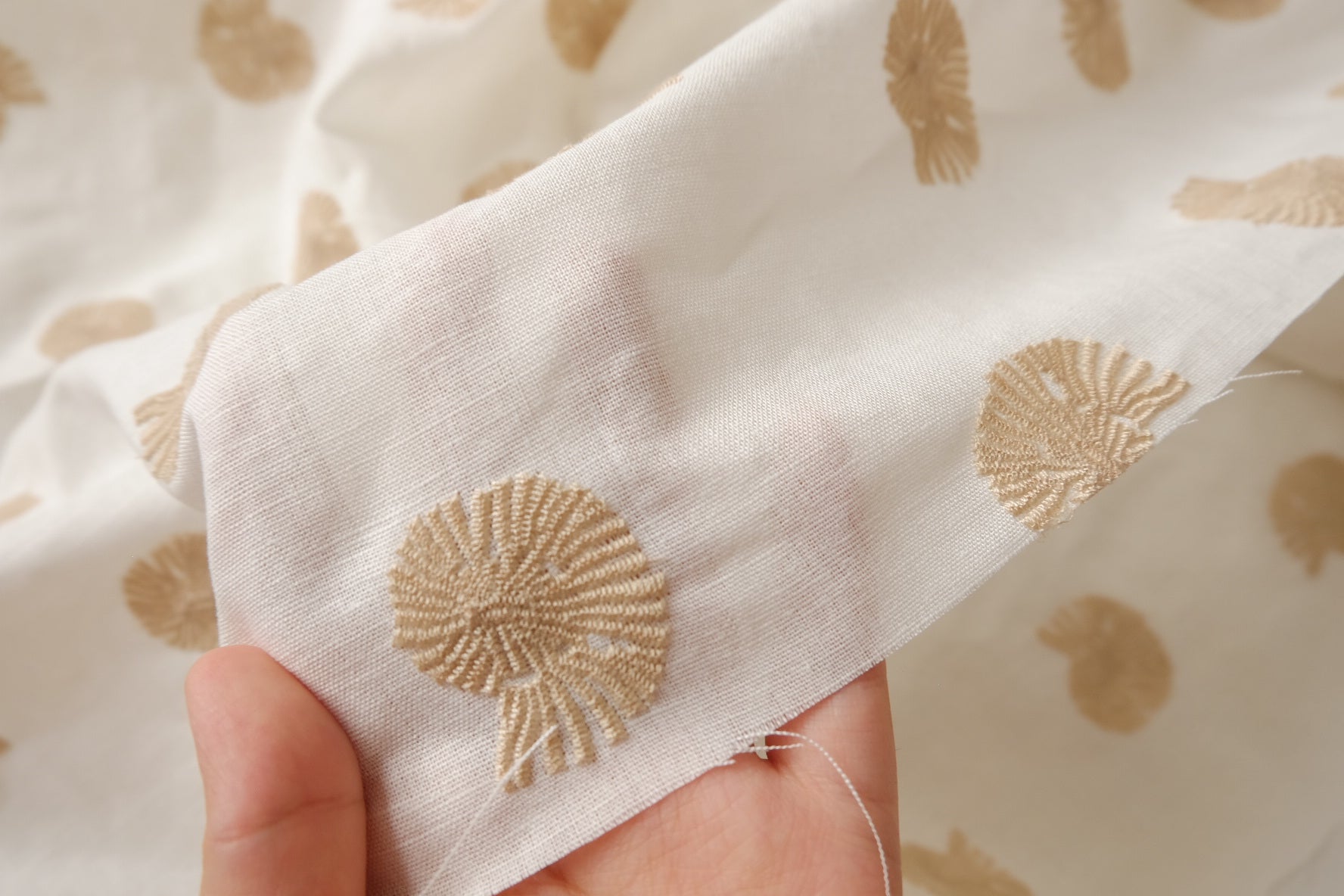 Embroidered Seashell Linen Fabric - 2.19 yd