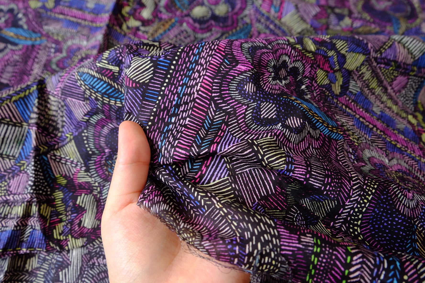 Embroidered-Look Dark Cotton Lawn — 2.84 yd