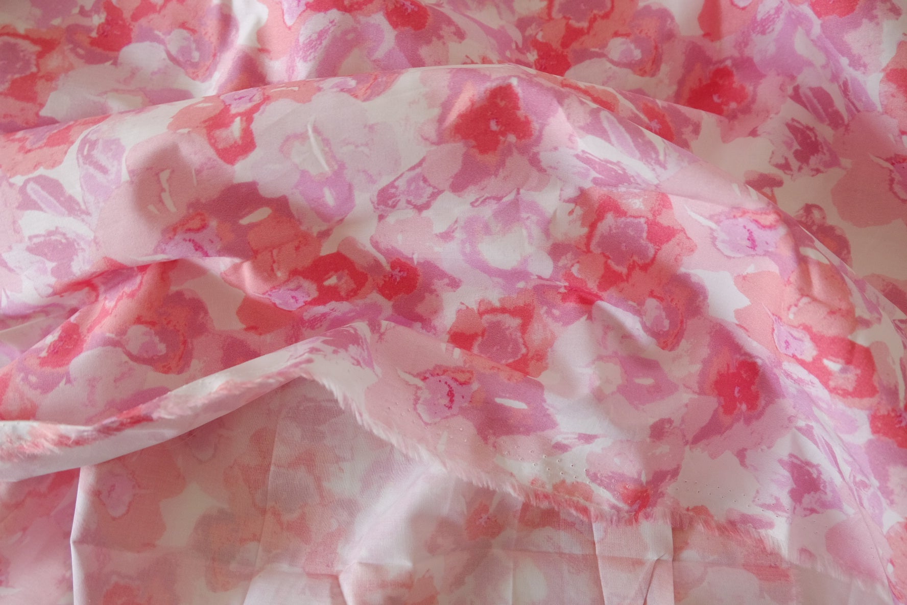 Blush Watercolor Floral Silky Cotton Lawn Fabric | Lightweight Summer Dress Cotton – 2.73 yd