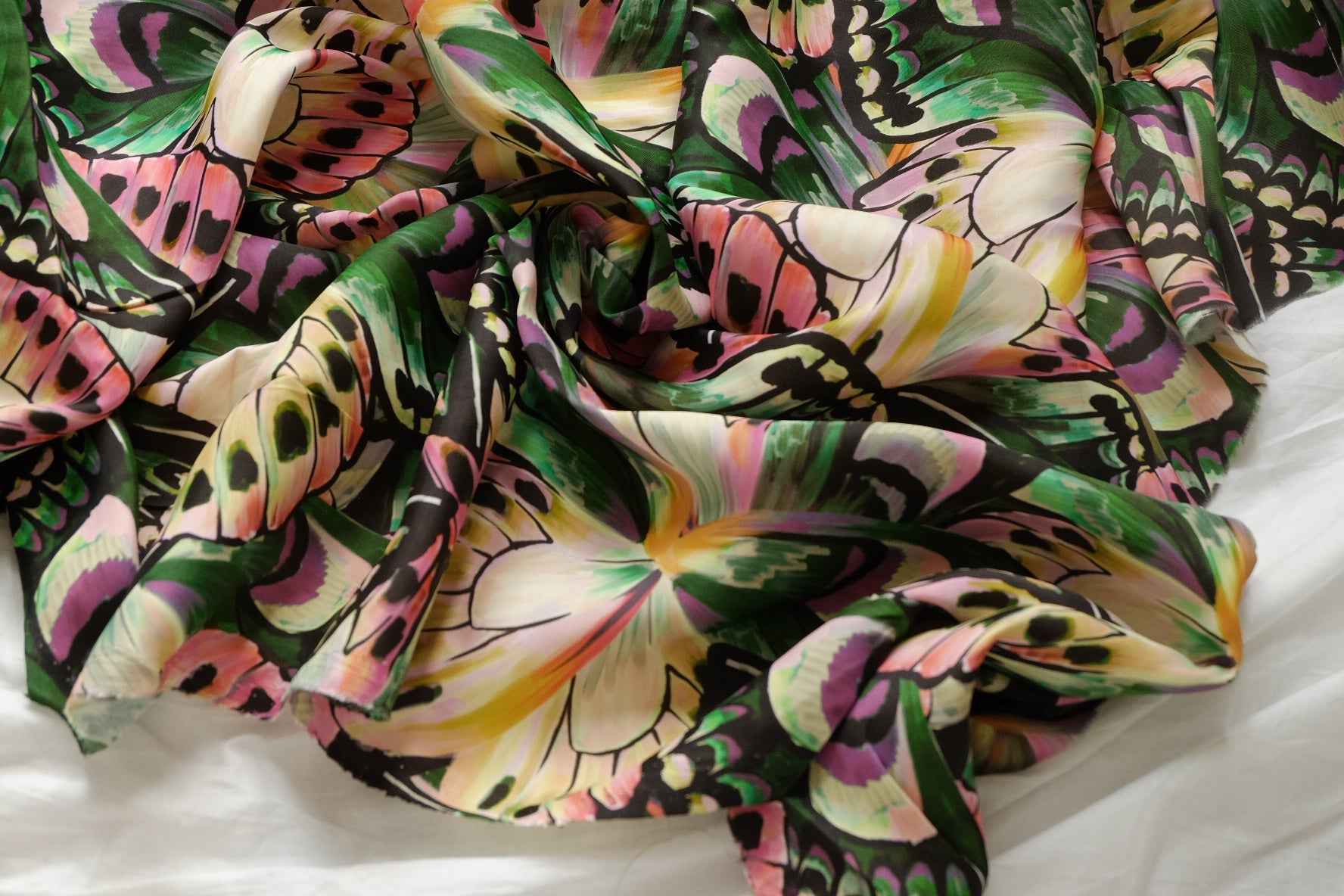 Bold Butterfly Cupro Fabric, Fluid Dress Weight Statement Print