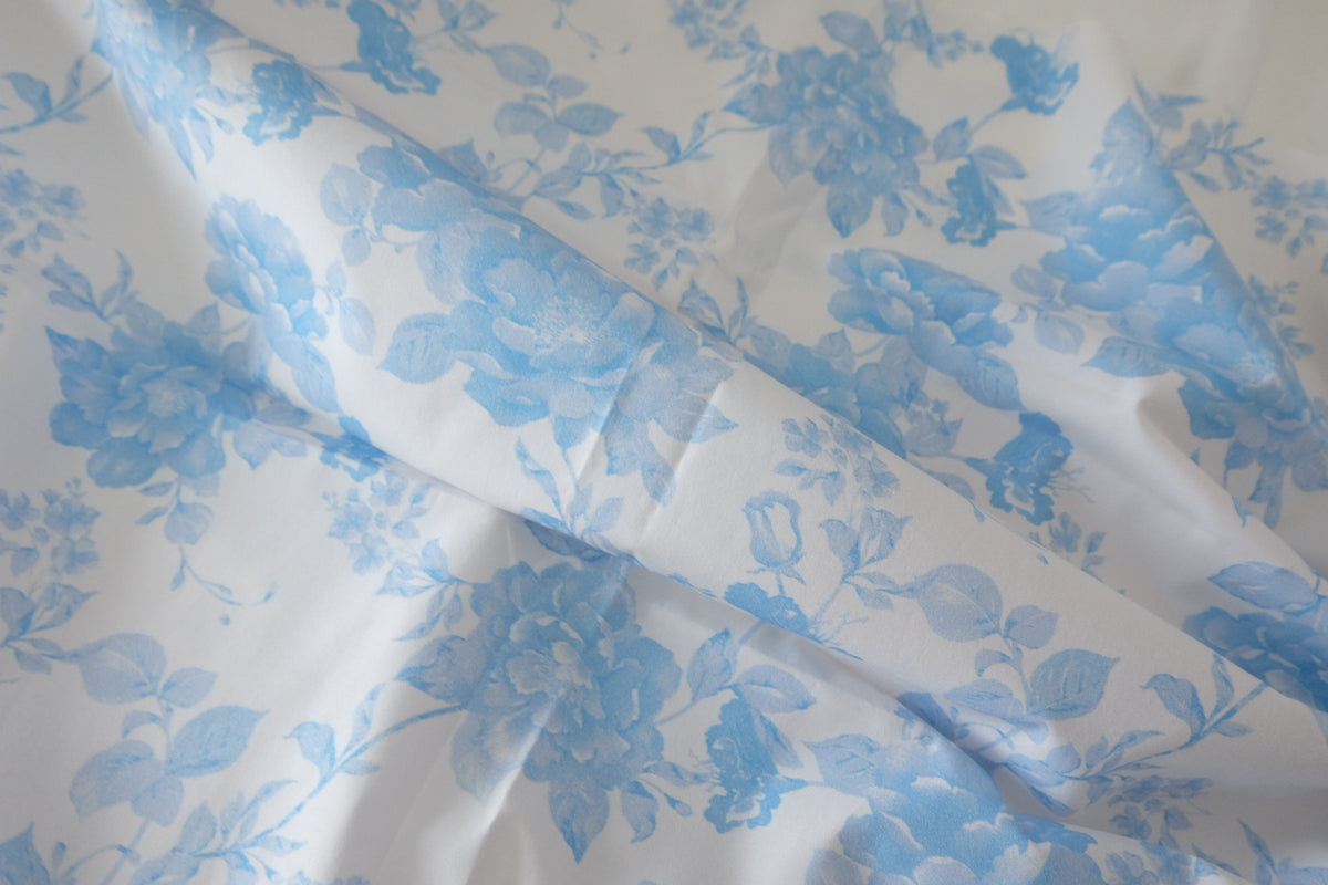 Sky Blue Rose High-Density Cotton Poplin – 1.4 yd
