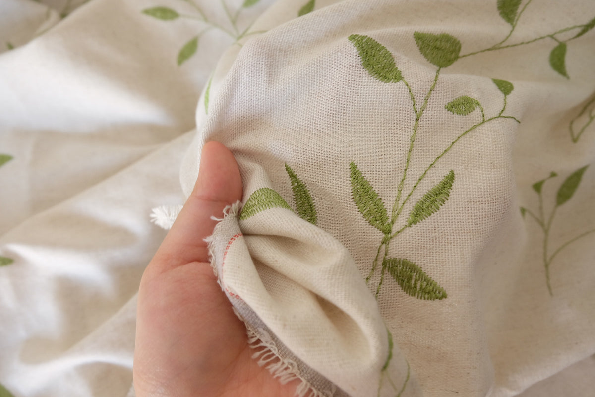 Swallows & Willow Branches Embroidered Cotton Linen – 1.64 yd