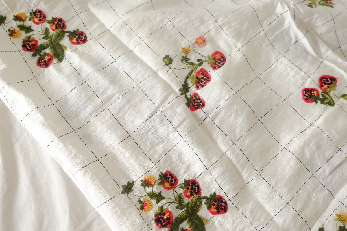 Strawberry Embroidered Tencel Ramie Blend — 1.64 yd