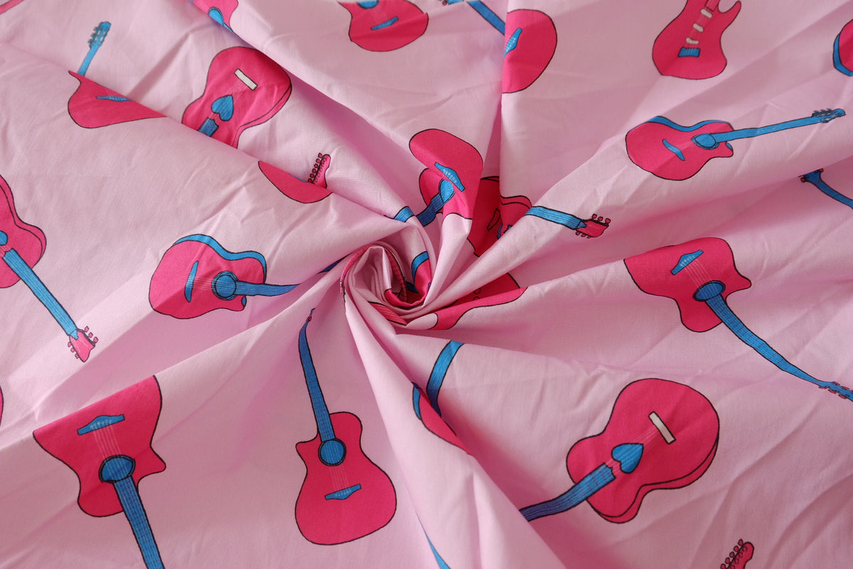 Pink Guitar Cotton Poplin – 0.9 yd