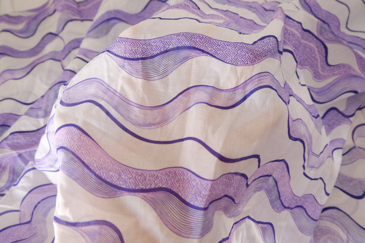 Lavender Waves – Abstract Print Cotton Voile Fabric | 2.2 Yards