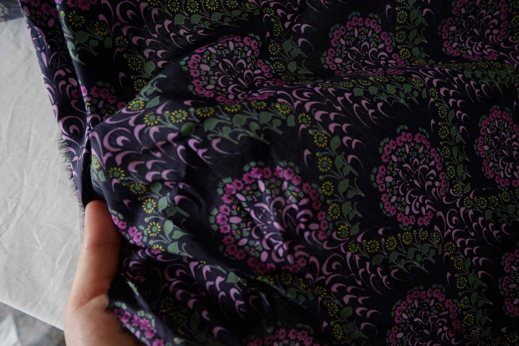 Black Purple Floral Swirl Cotton Poplin Fabric – 3.3 yd