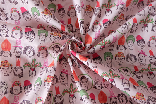 Whimsical Portrait Cotton Lawn Fabric – 2.7 yd