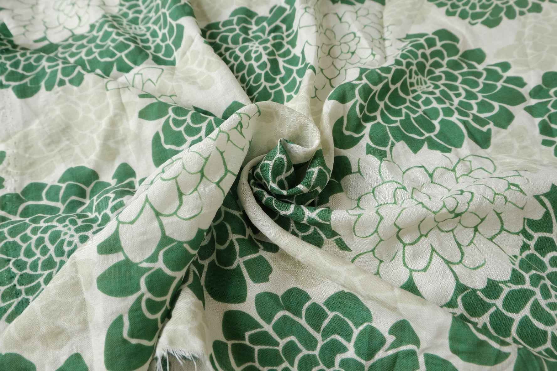 Soft Green Floral Linen Cotton Fabric, Lightweight Summer Weight, 3.06 Yards
