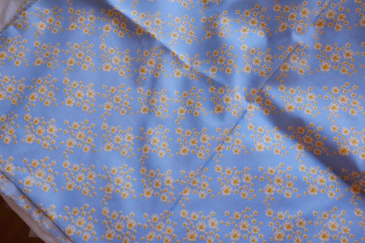 Buttercup Meadow Blue Cotton Poplin Fabric – 2.19 yd