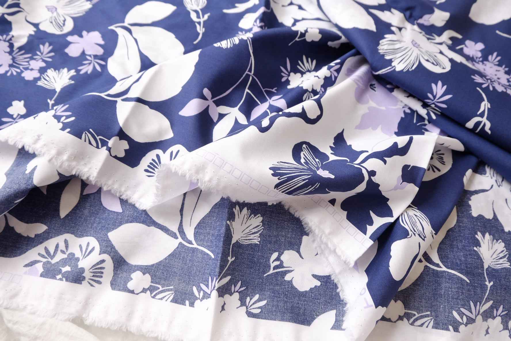 Navy Floral Silhouette 100s Cotton Fabric - 3.28 yd