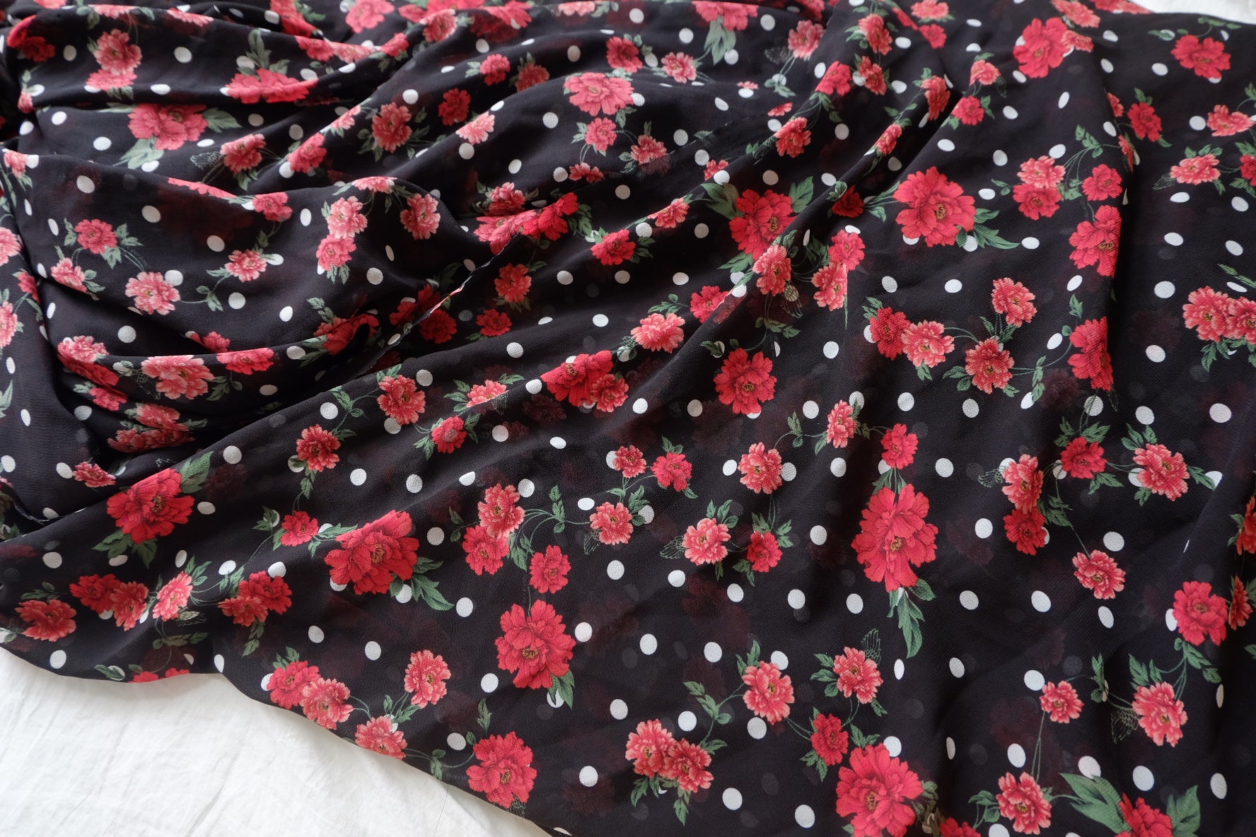 Red Floral Polka Dot Sheer Chiffon — 2.73 yd