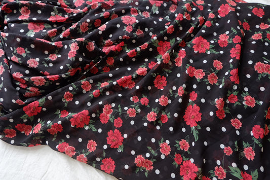Red Floral Polka Dot Sheer Chiffon — 2.73 yd