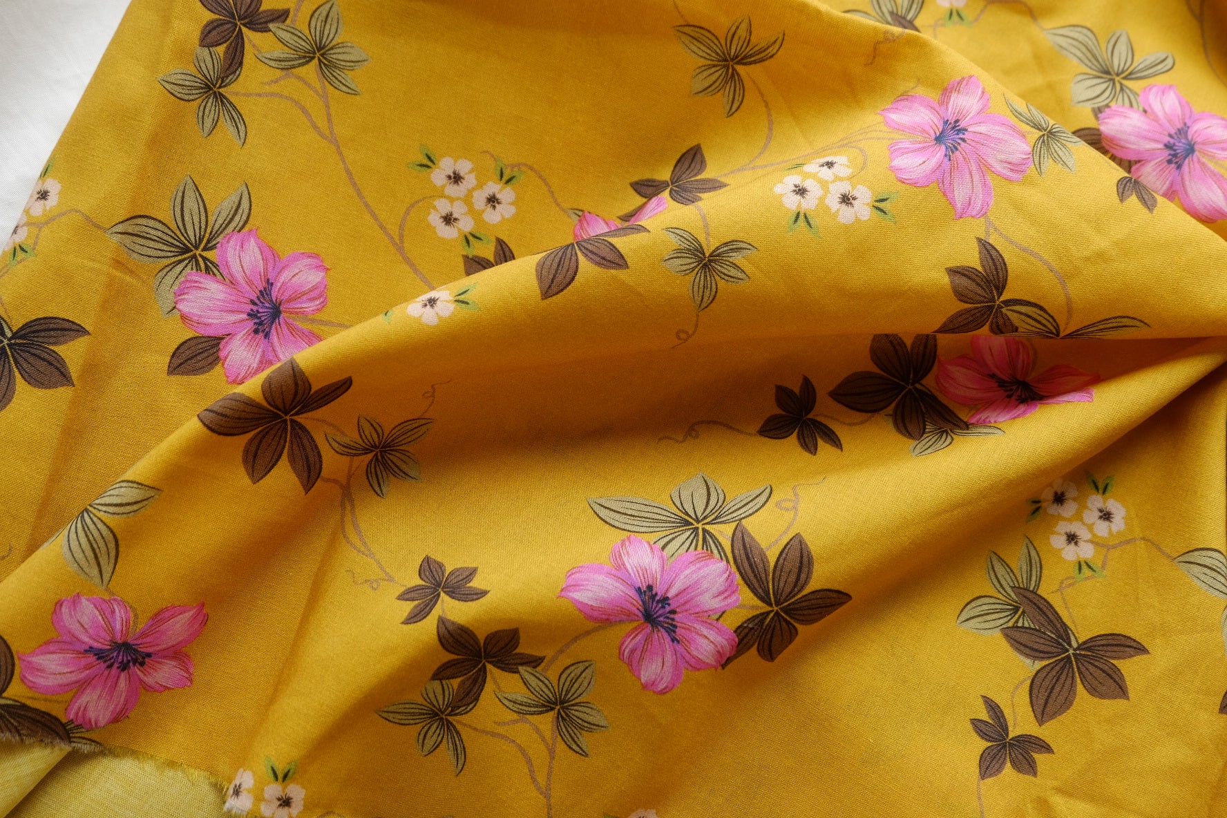 Mustard & Pink Floral Cotton Lawn – 2.2 yd