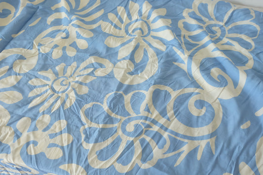 Blue Cream Cupro Cotton Sateen-Like Fabric - 3.3 yd