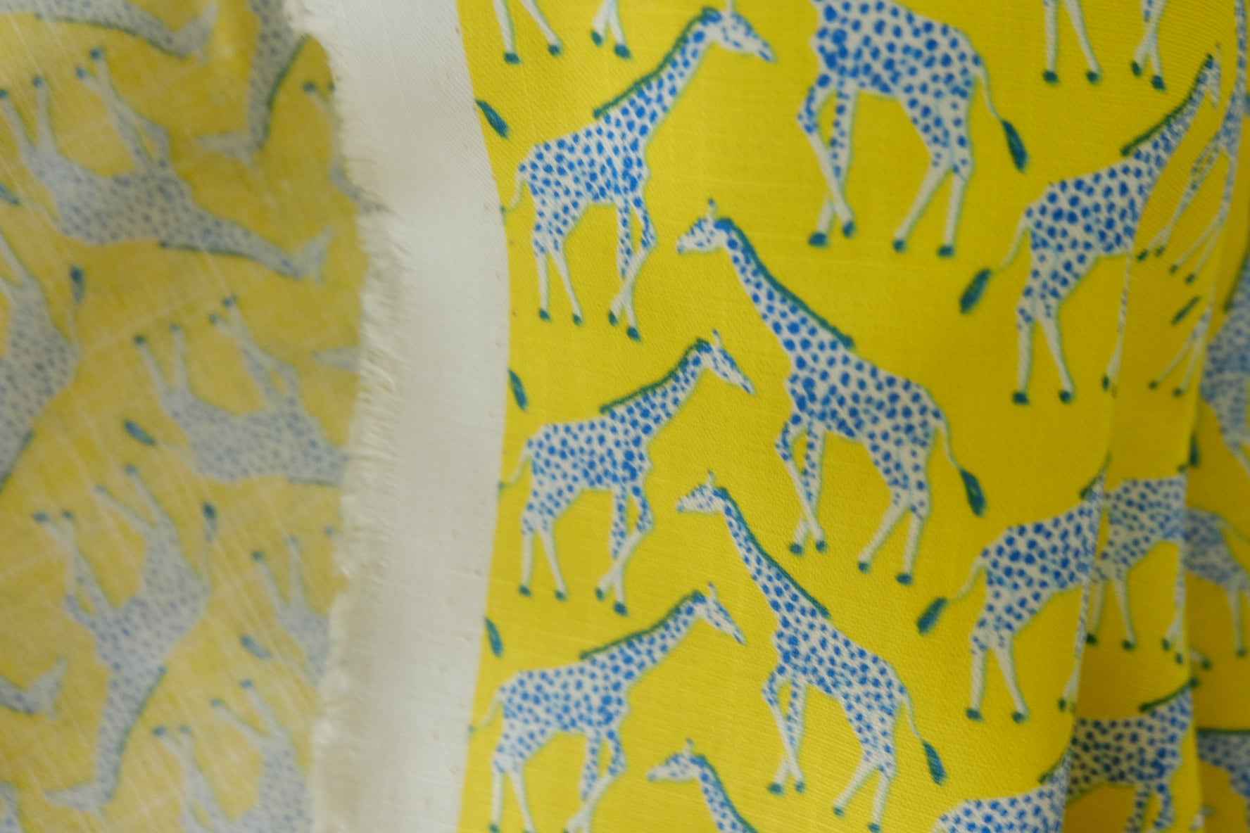 Blue Giraffes Cotton Linen Fabric – 1.6 yd
