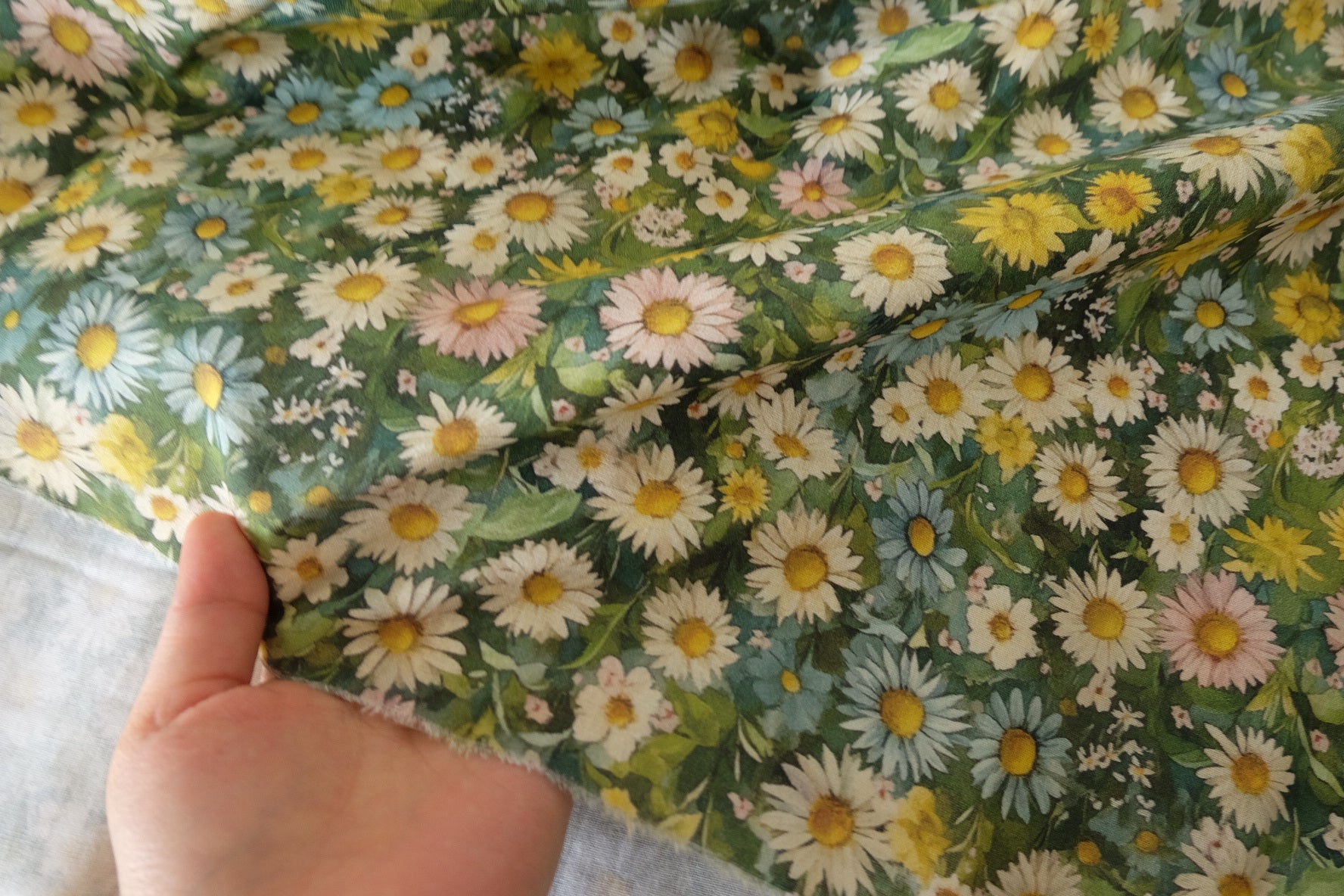 Daisy Meadow Cotton Fabric in Green - 2.2 yd