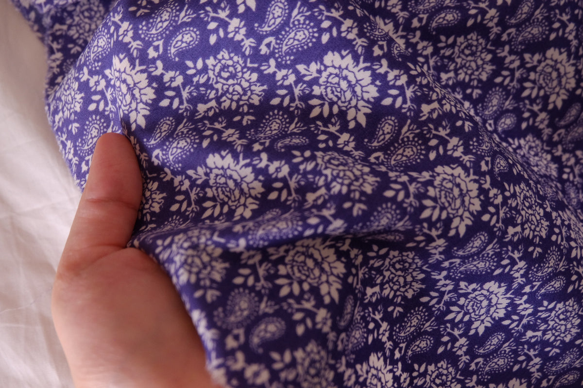 Indigo Paisley Garden – Floral Cotton Fabric | 2.2 Yards