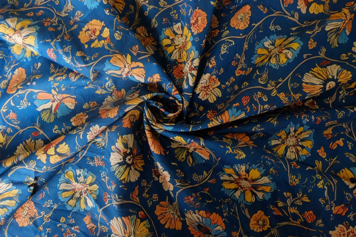 Cobalt Floral Cotton Lawn — 3.1 yd
