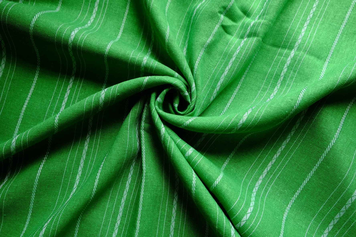 Bright Green Striped Linen Cotton Blend — 2.2 yd