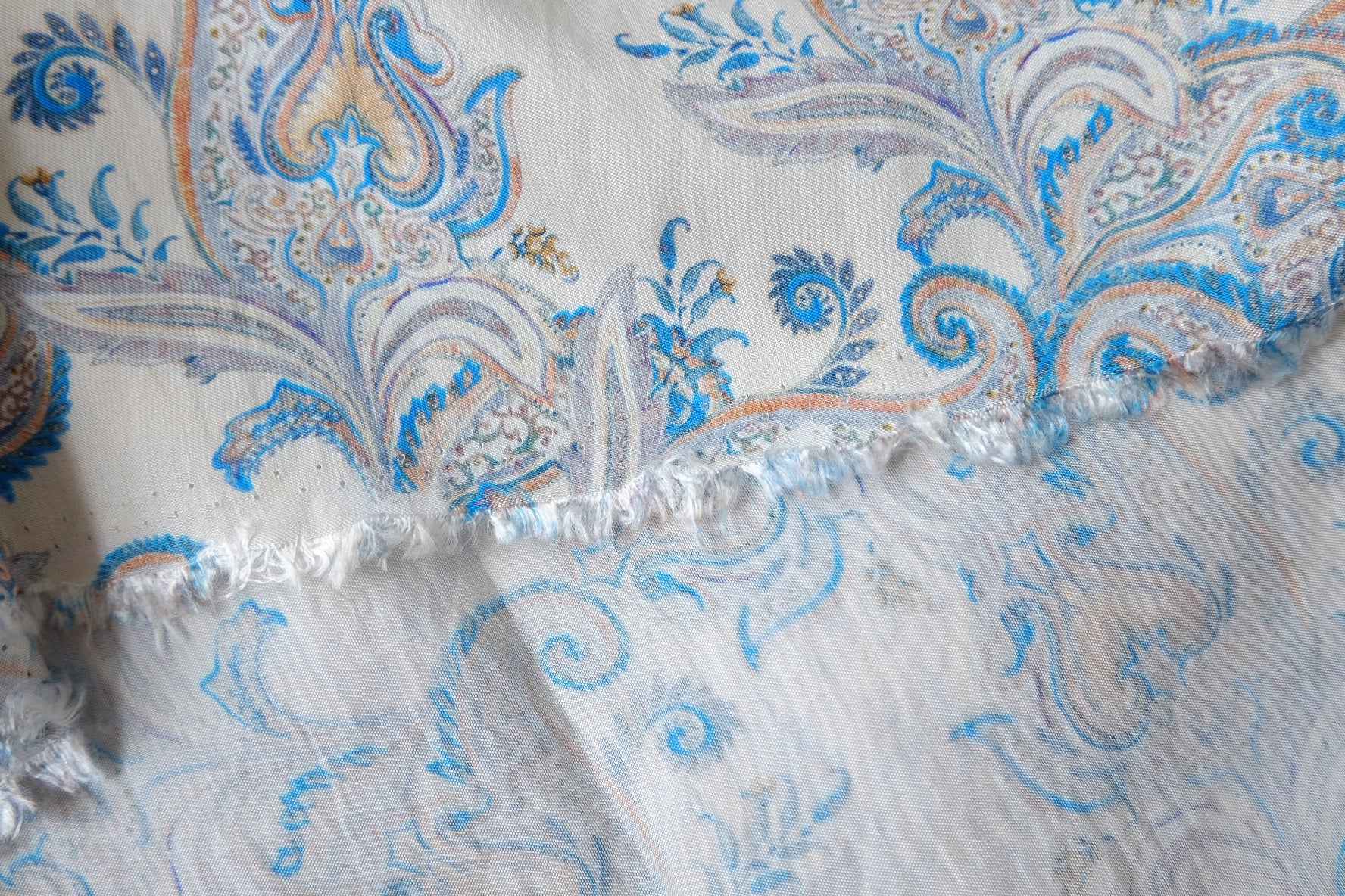 Sky Blue Paisley Tencel Cotton Fabric, Lightweight Airy Dress Weight, 3.28 Yards