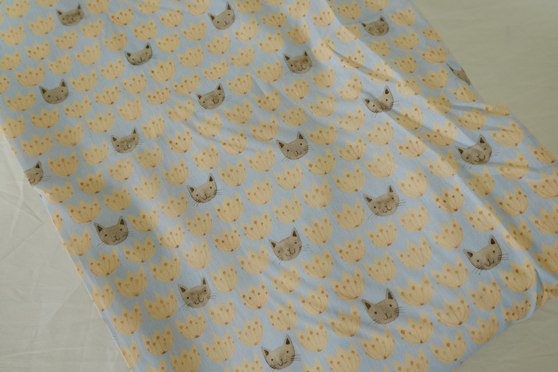 Blue Cat Floral Cotton Fabric - 1.6 yd