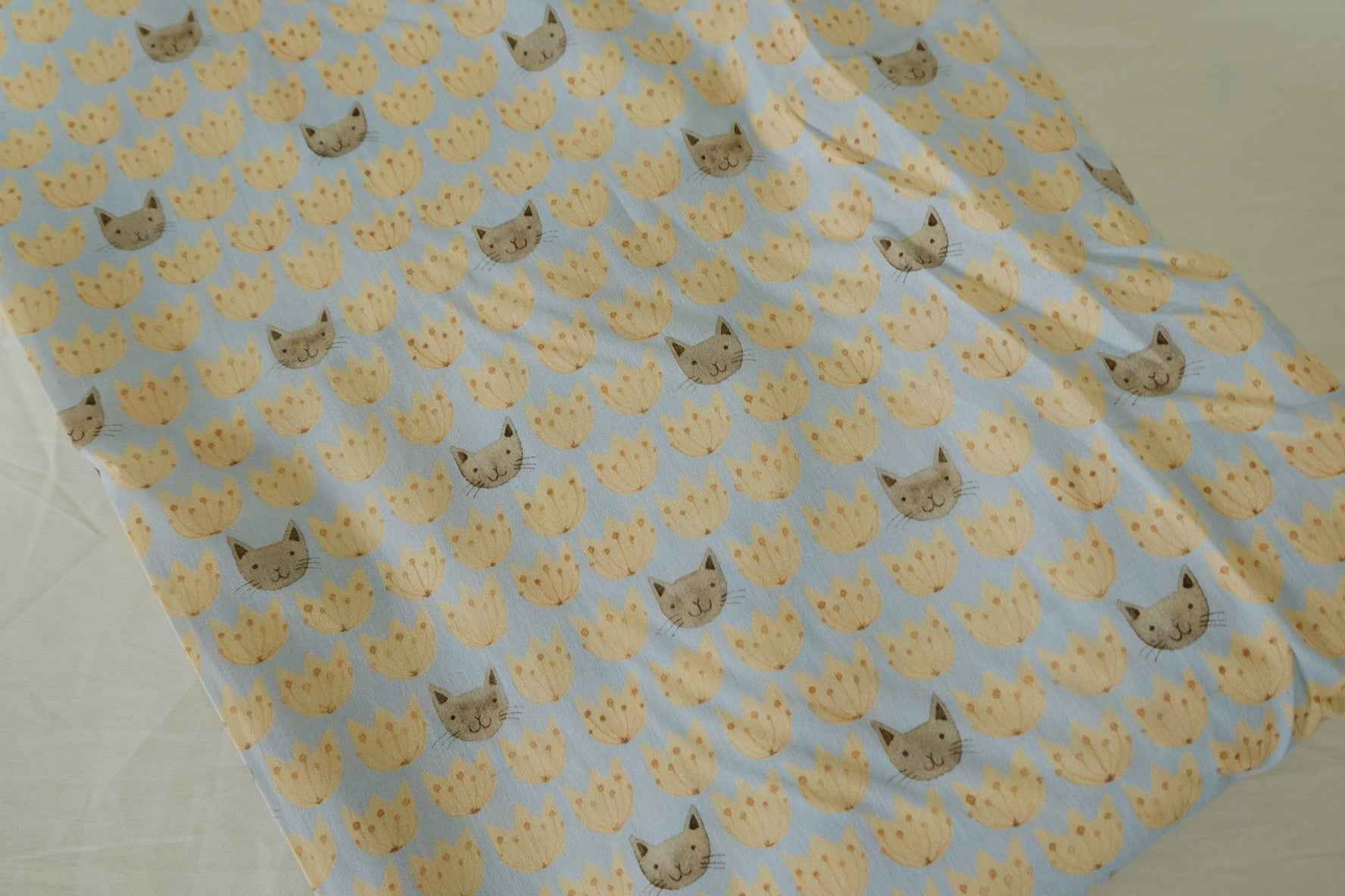 Blue Cat Floral Cotton Fabric - 1.6 yd