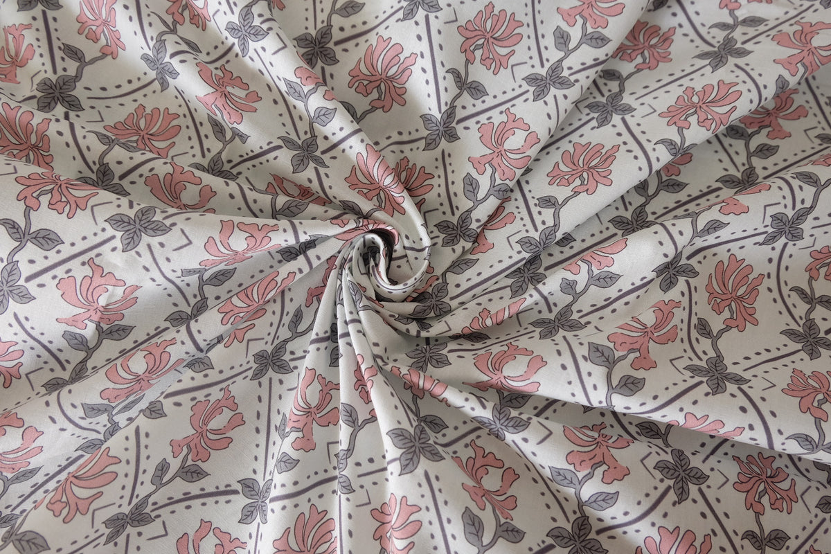 Pink Honeysuckle & Lavender Lattice Cotton Poplin – 2.2 yd