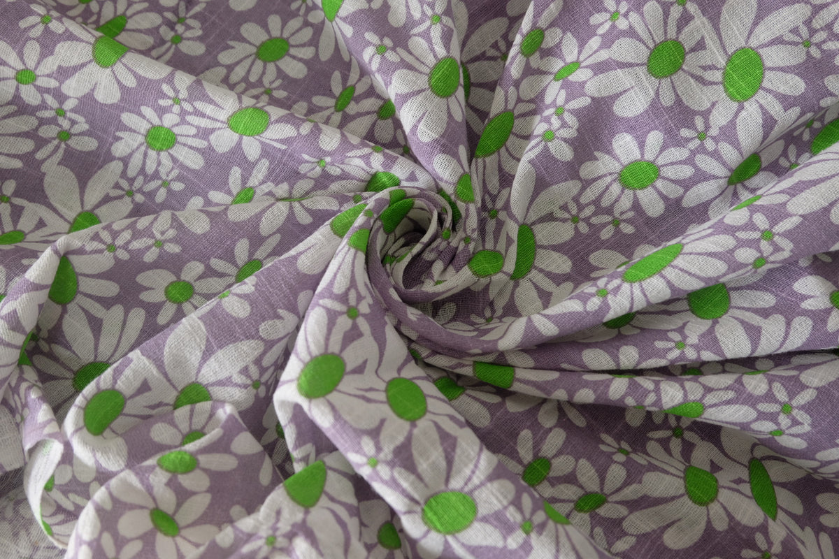 Lavender Daisy Garden – Soft Cotton Linen Gauze Fabric | 3.3 yards