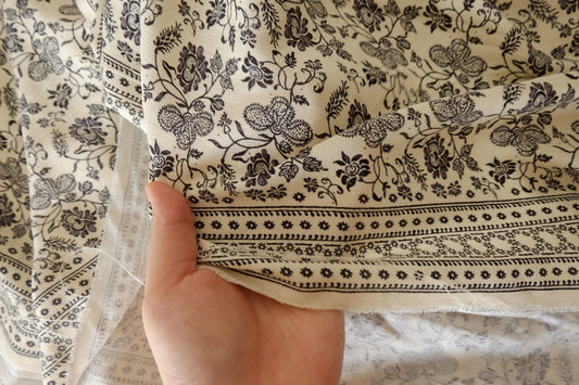 Vintage Black Floral Border Print Cotton Linen Blend – 3.3 yd