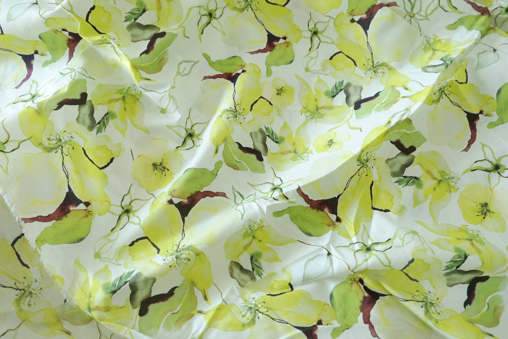 Lemon Garden Watercolor Floral Cotton Lawn Fabric  – 2.62 yd