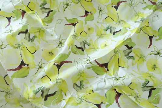 Lemon Garden Watercolor Floral Cotton Lawn Fabric  – 2.62 yd