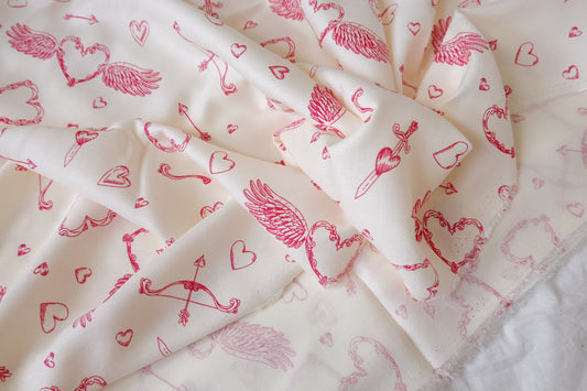 Soft Heart & Arrow Cotton Twill Fabric - 2.19 yd