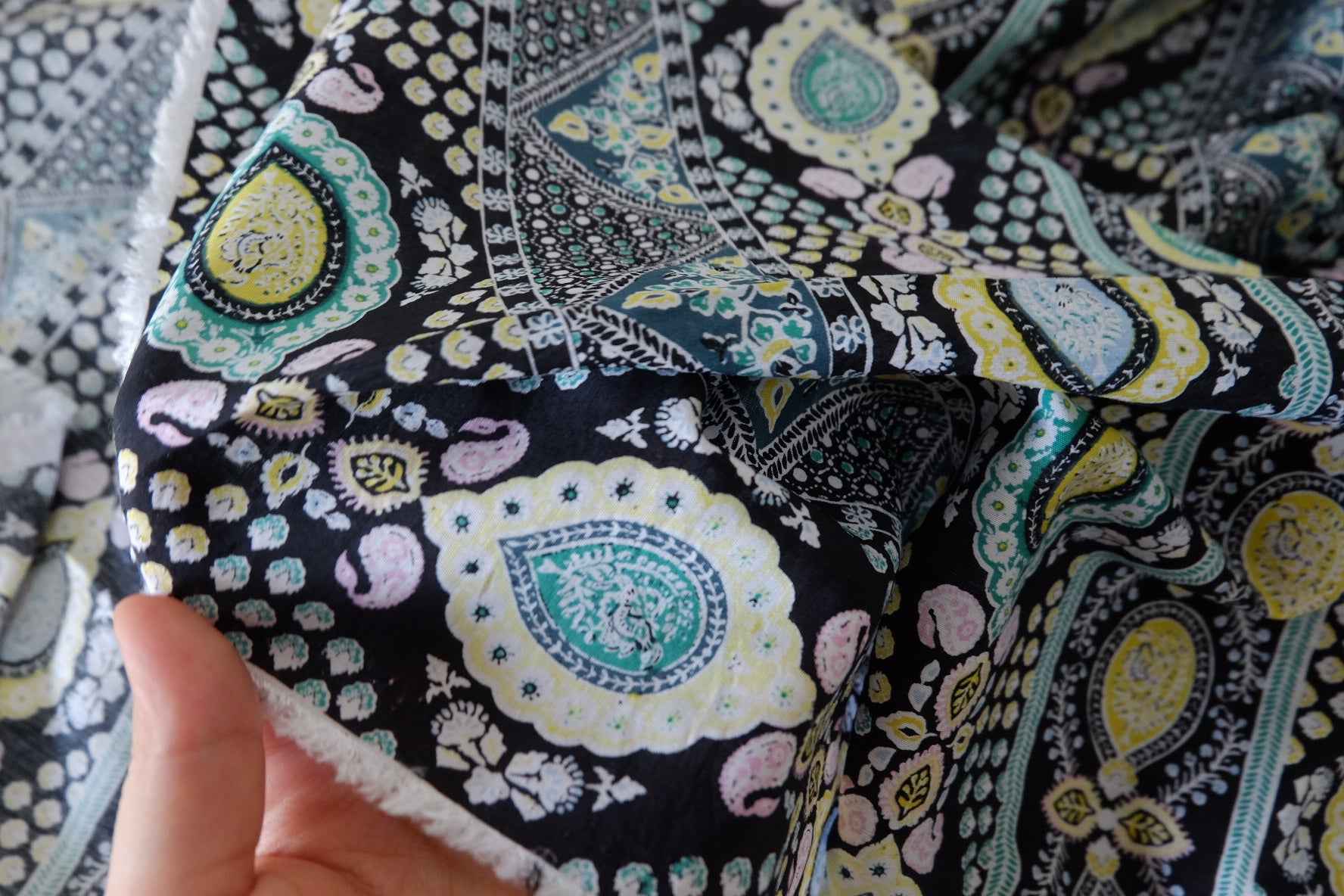 Black Paisley Stripe Tencel Cotton Fabric – 3.3 yd