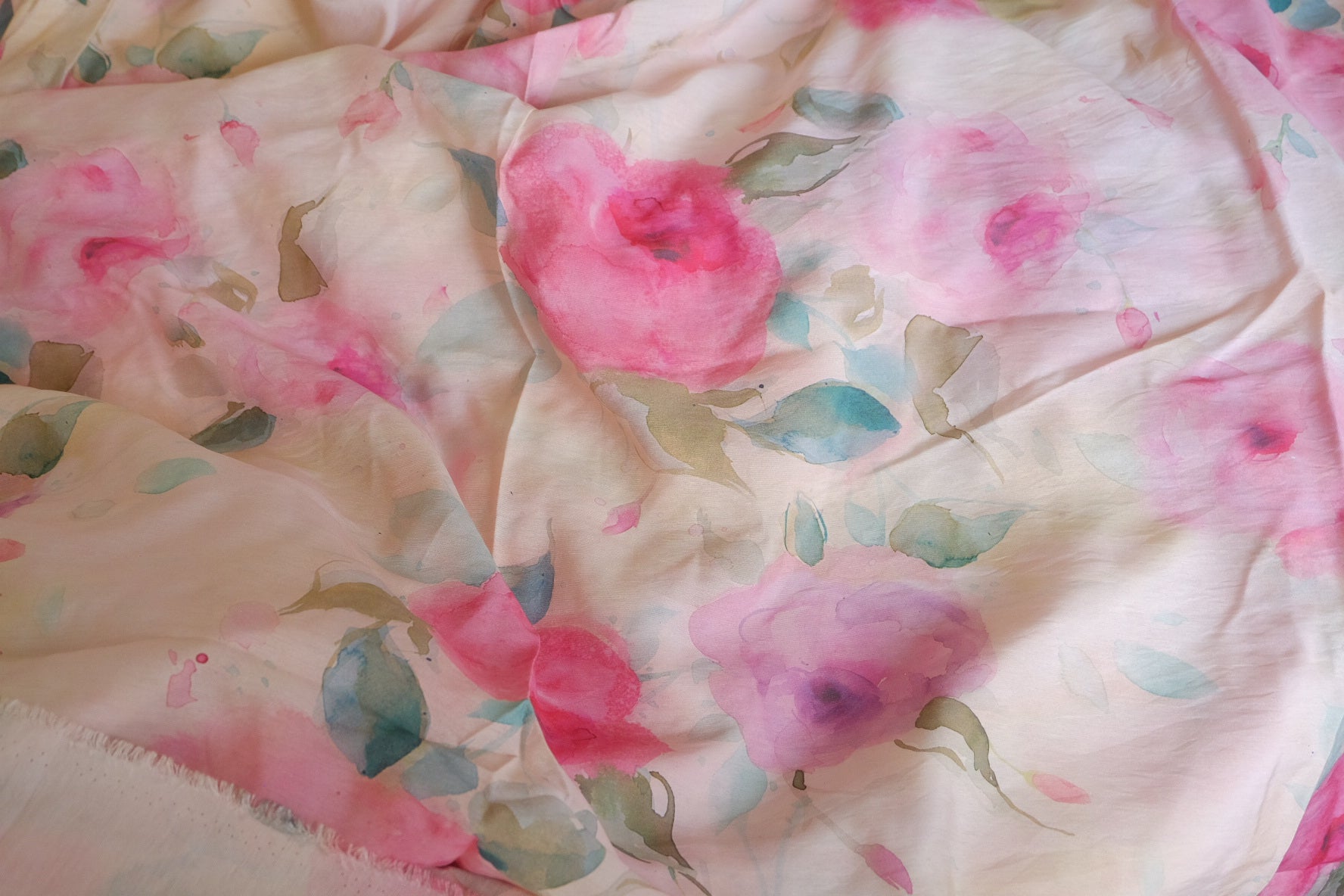 Watercolor Rose Cotton Nylon Blend – 3.3 yd