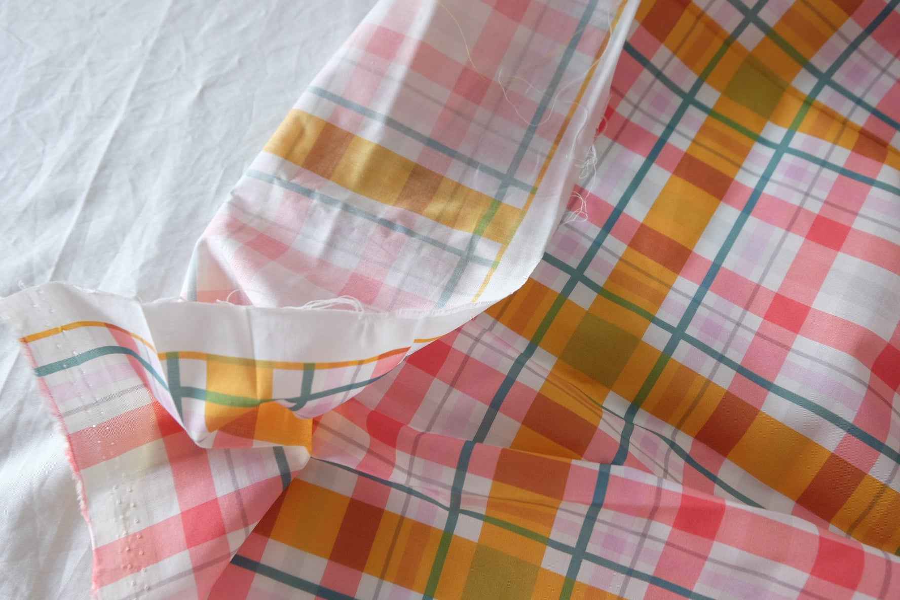 Warm Sunset Plaid Cotton Lawn Fabric – 3.9 yd