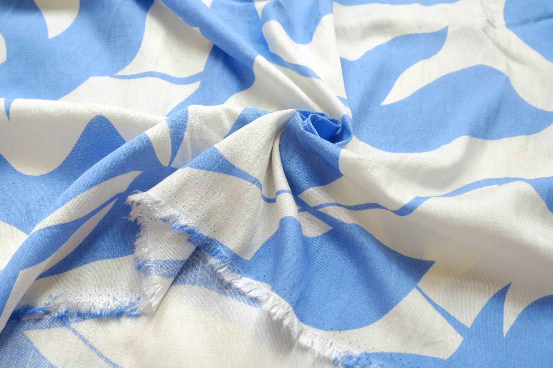 Sky Blue Leaf Tencel Linen Fabric, Lightweight Summer Dress Weight, 3.28 Yards