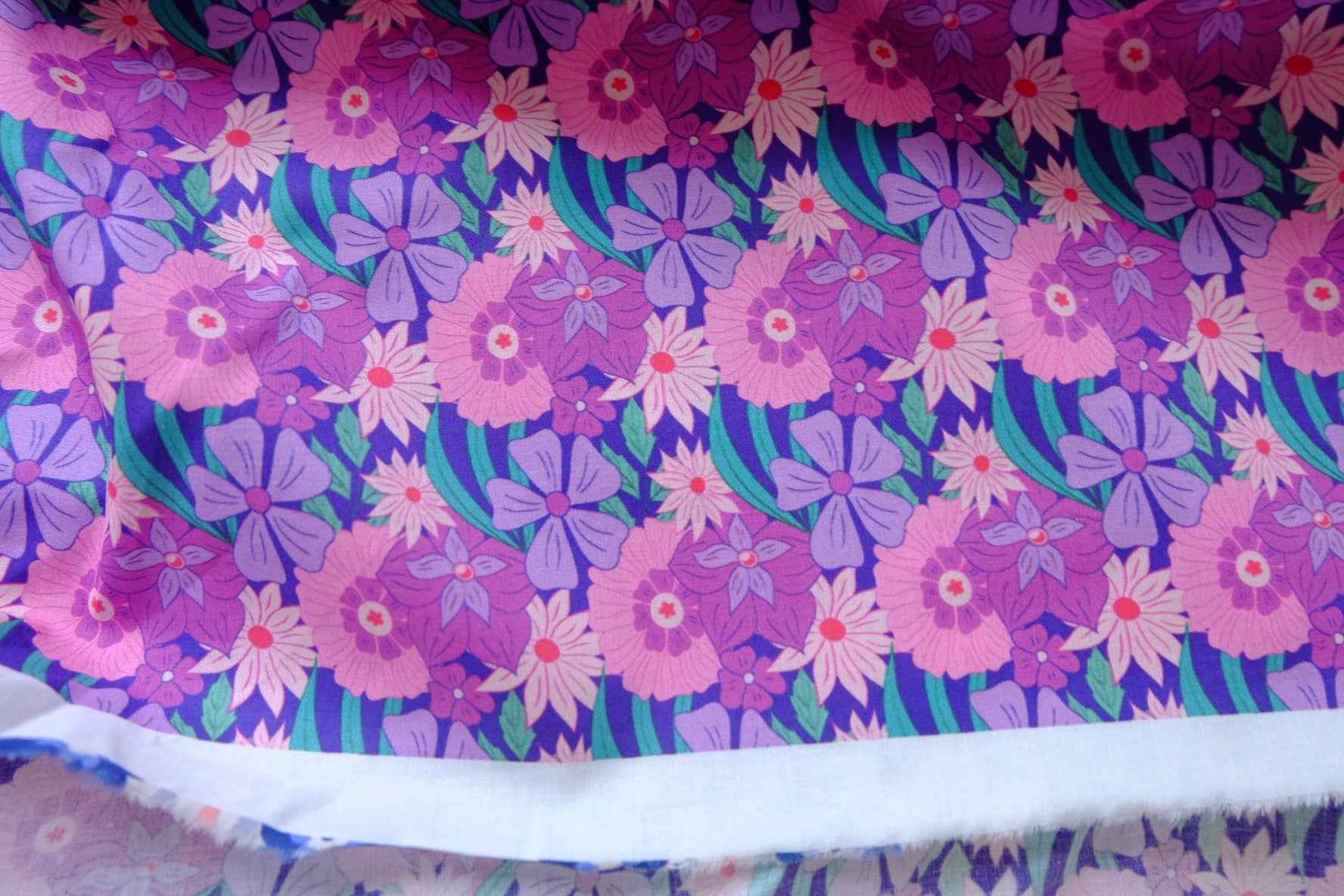 Purple Retro Floral Cotton Lawn Fabric - 3.3 yd