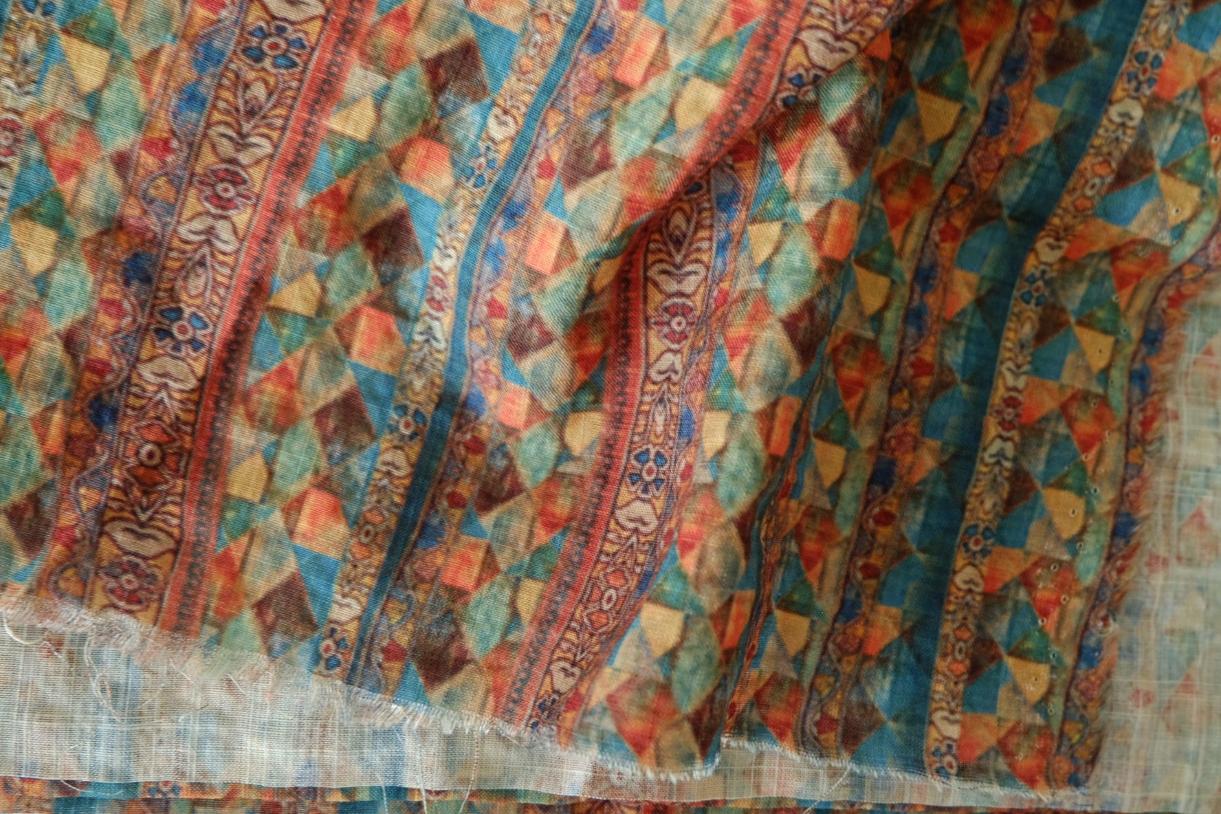 Teal Mosaic Stripe Linen Cotton – 2.2 yd