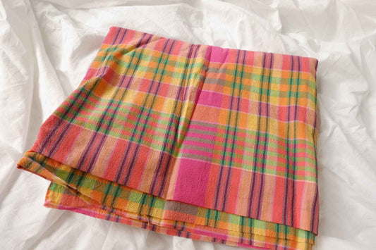 Vietnamese-Inspired Plaid Washed Linen Cotton Fabric, Textured Summer Check, 2.19 Yards