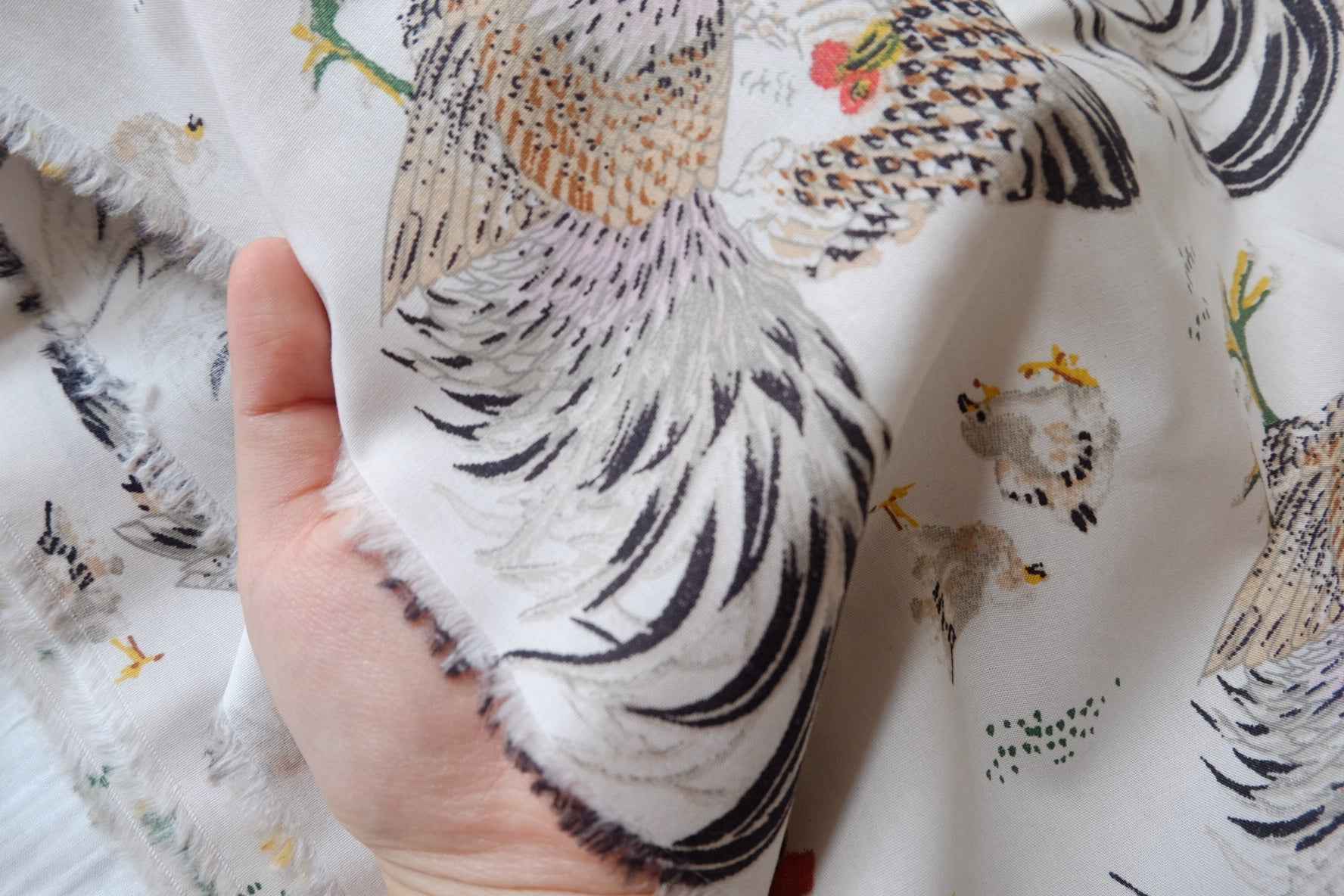 Rooster Cotton Fabric, Medium Weight for Skirts and Jackets, 2.19 Yards