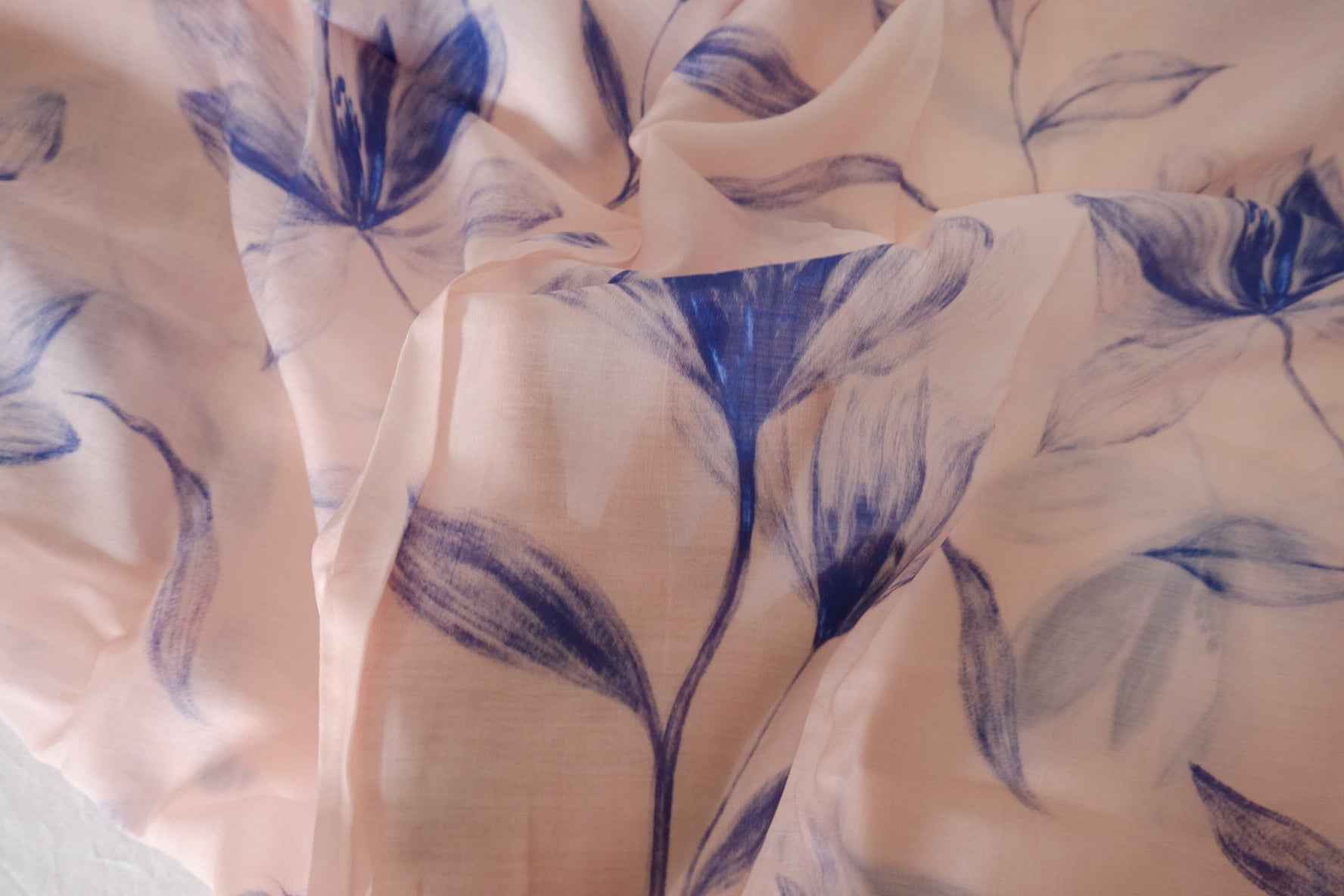 Blue Floral Tencel Ramie Nylon Blend Fabric – 3.3 yd