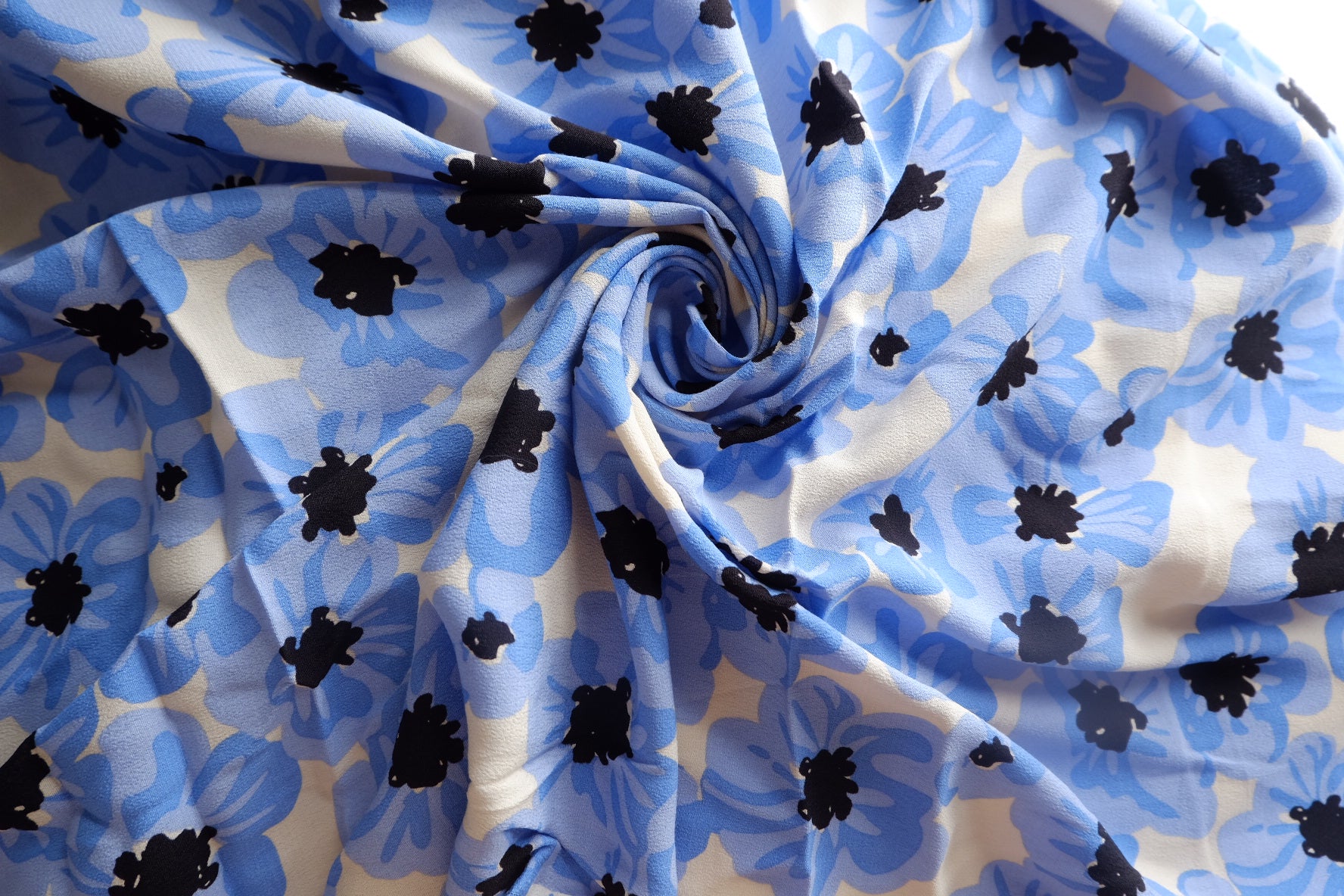 Blue Floral Sanded Rayon Fabric - by the yard