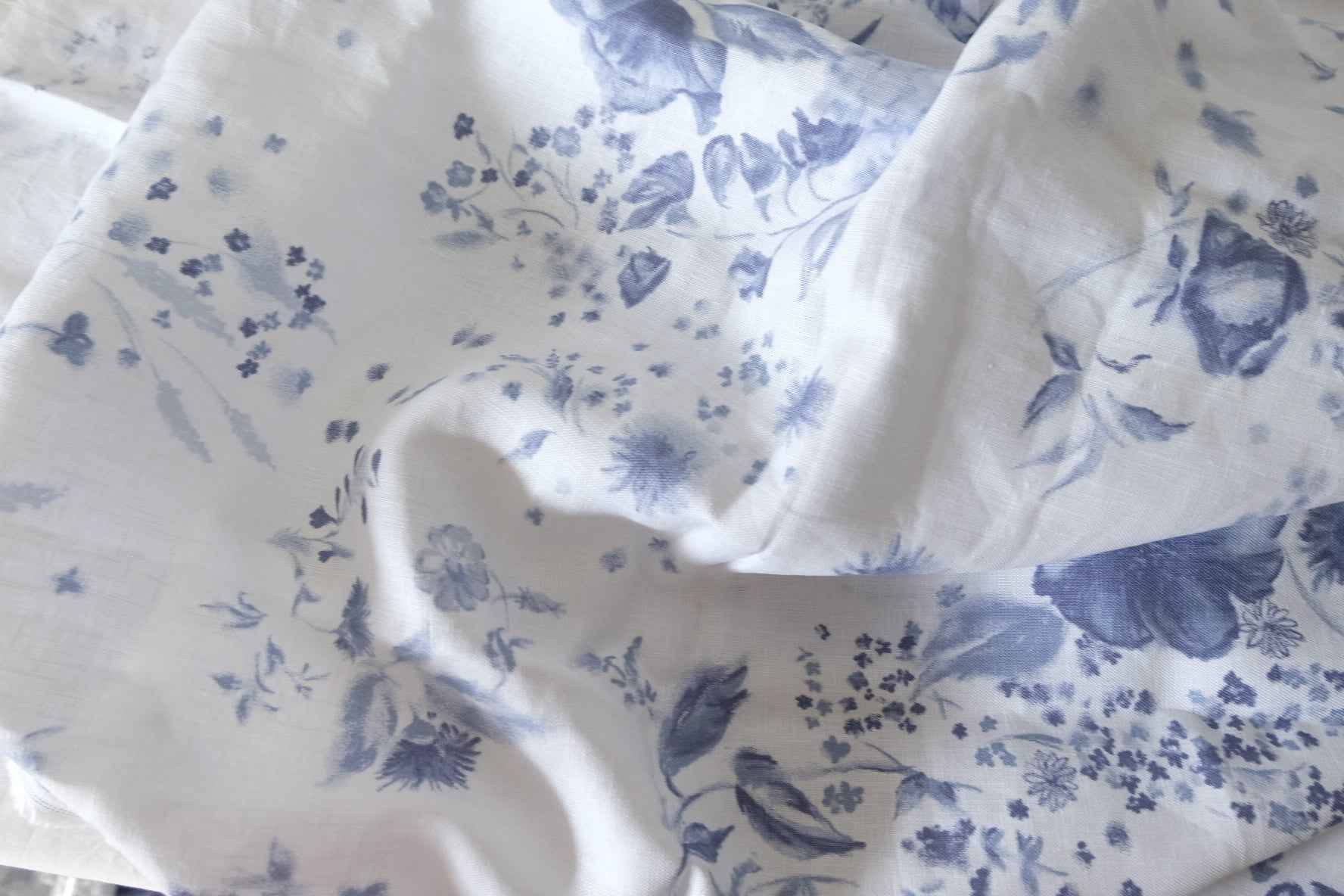 Blue Botanical Designer Deadstock Pure Linen Fabric – 1.5 yd