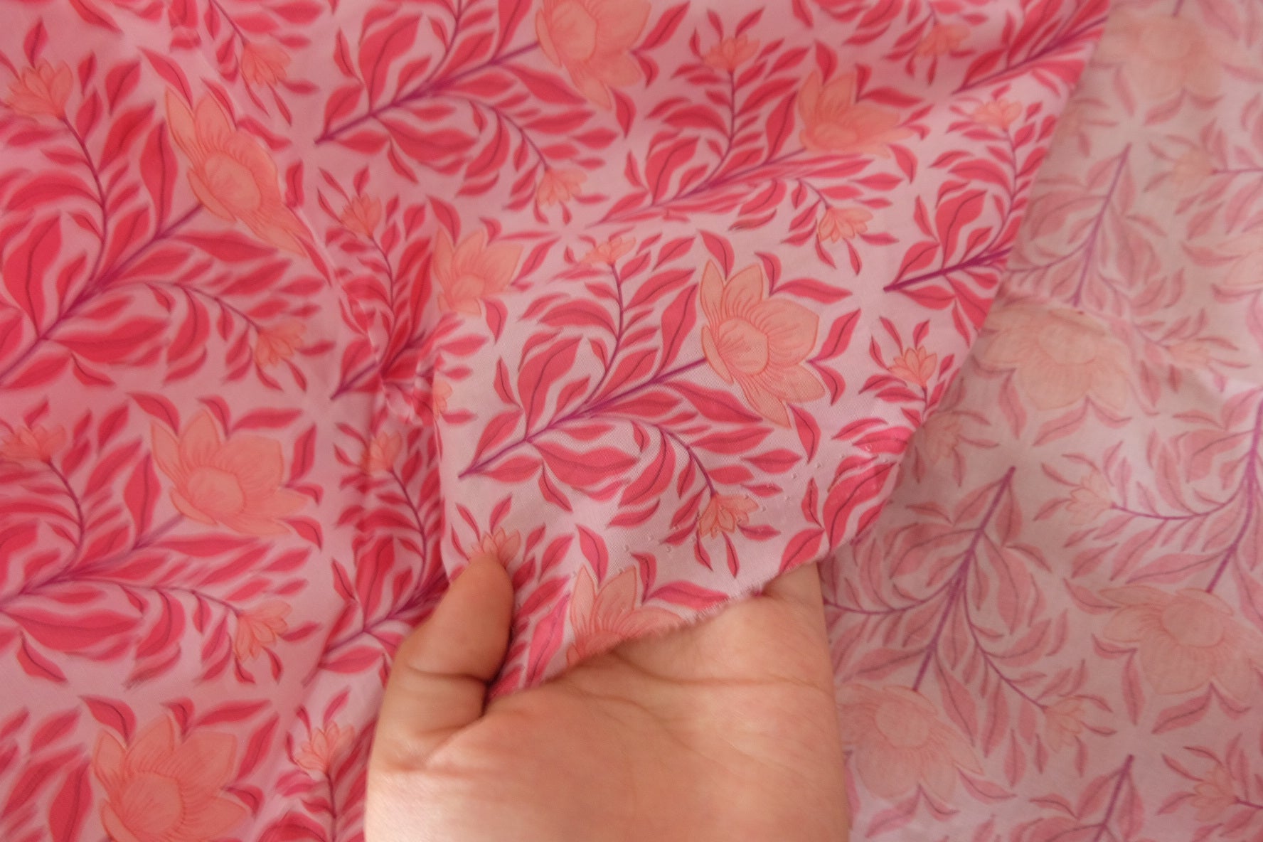 Pink Floral Cotton Lawn Fabric - 1.6 yd