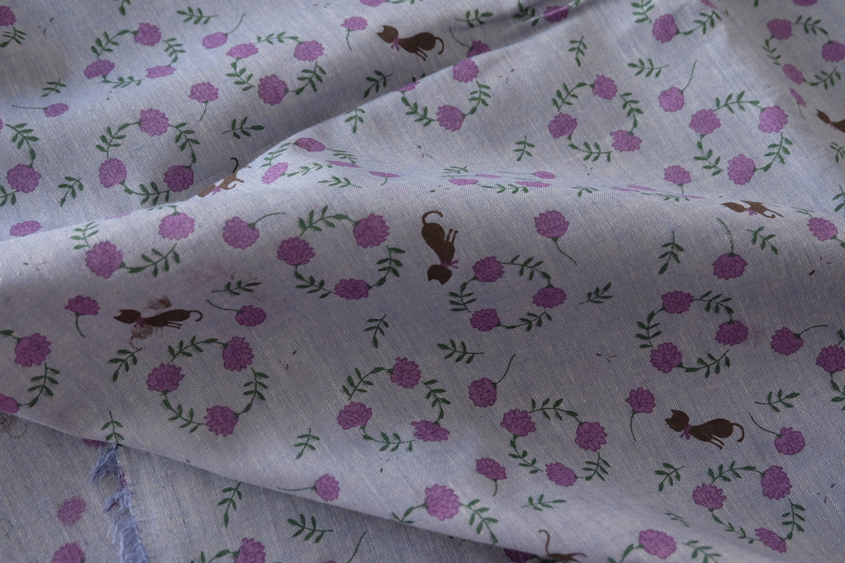 Lilac Floral & Cat Yarn-Dyed Woven – 2.2 yd