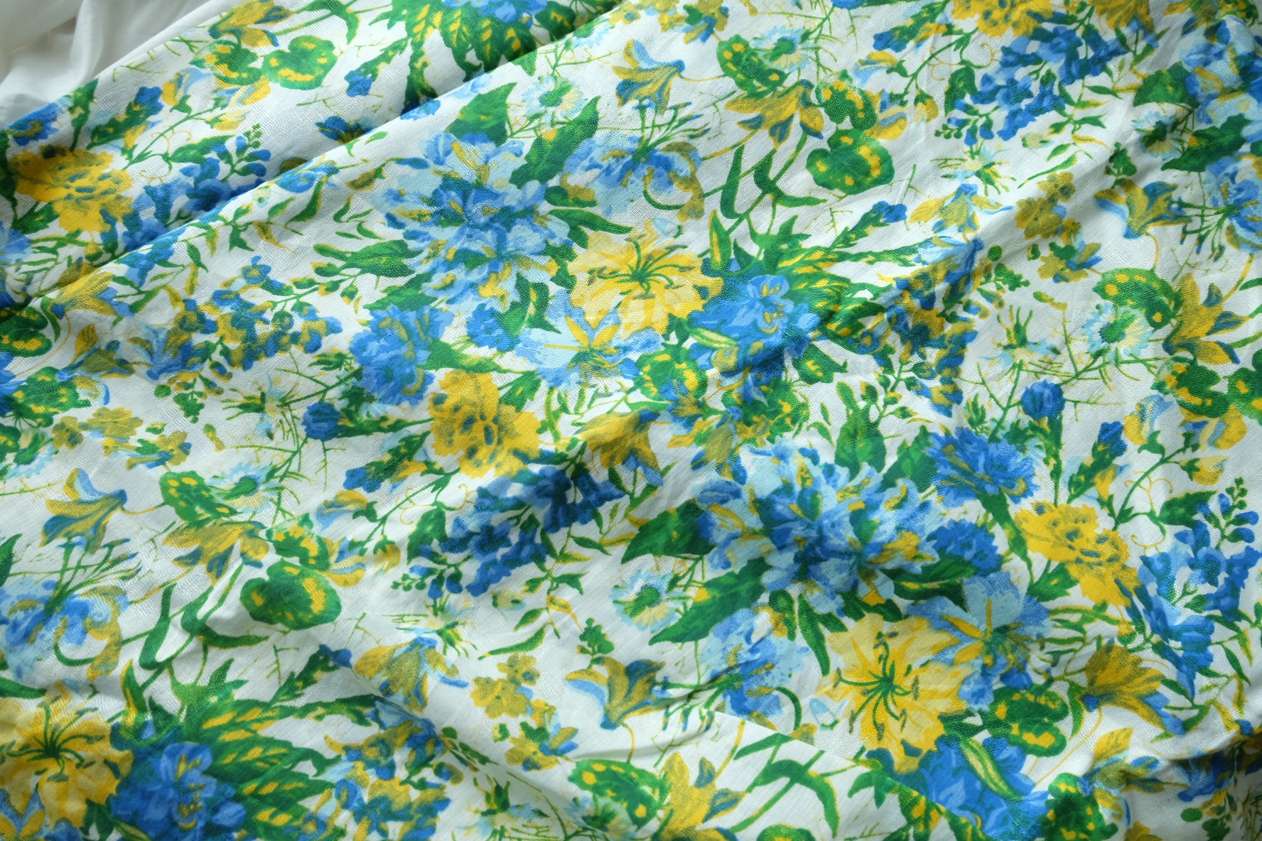 Blue & Yellow Floral Cotton Linen Double Gauze – 3.3 yd