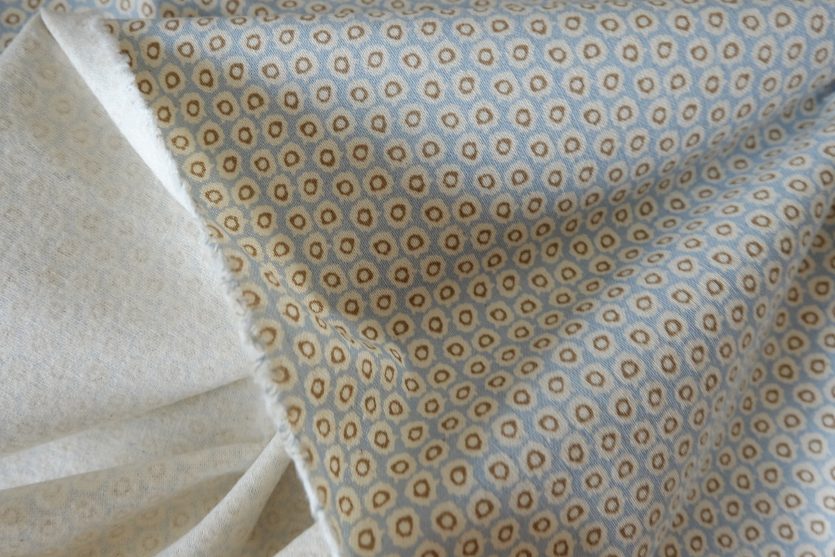 Blue & Oatmeal Ditsy Print Brushed Cotton-Linen Blend – 2.19 yd