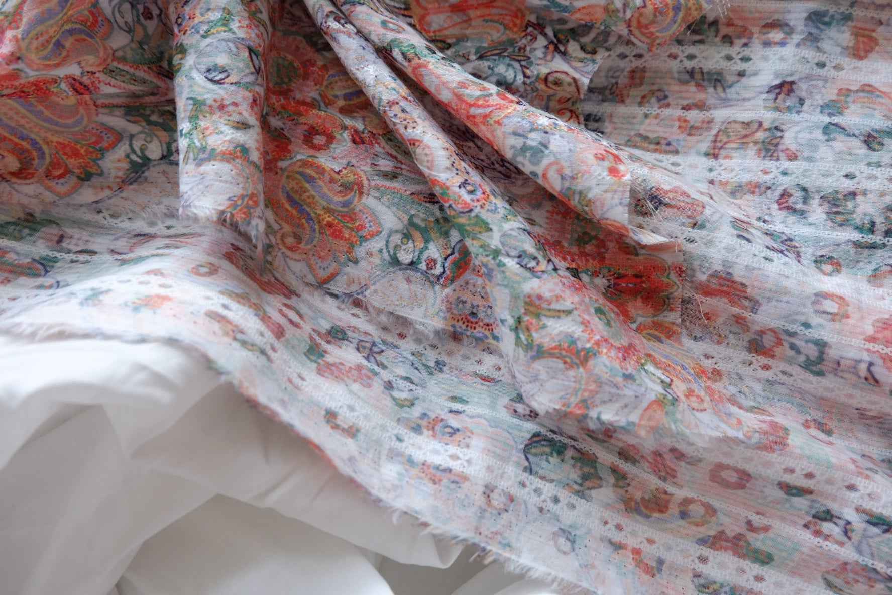 Soft Paisley Floral Jacquard Cotton Fabric - 2 yd